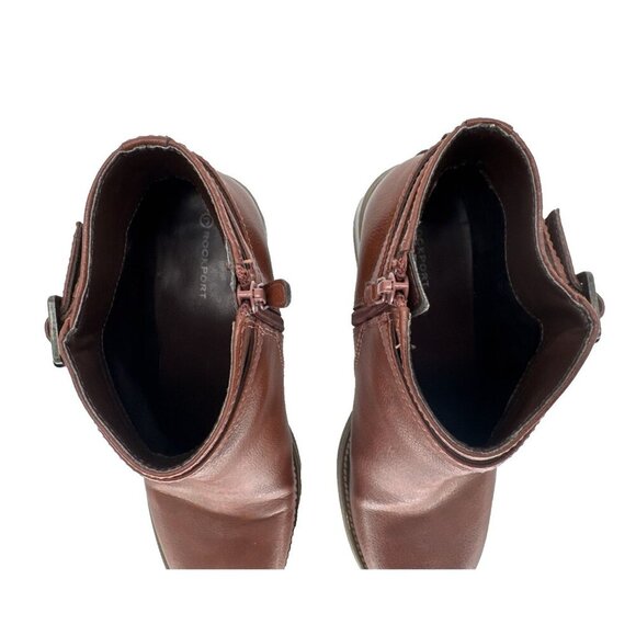 Woman's Rockport Brown leather ankle boots size 6, buckle heel - Picture 12 of 13